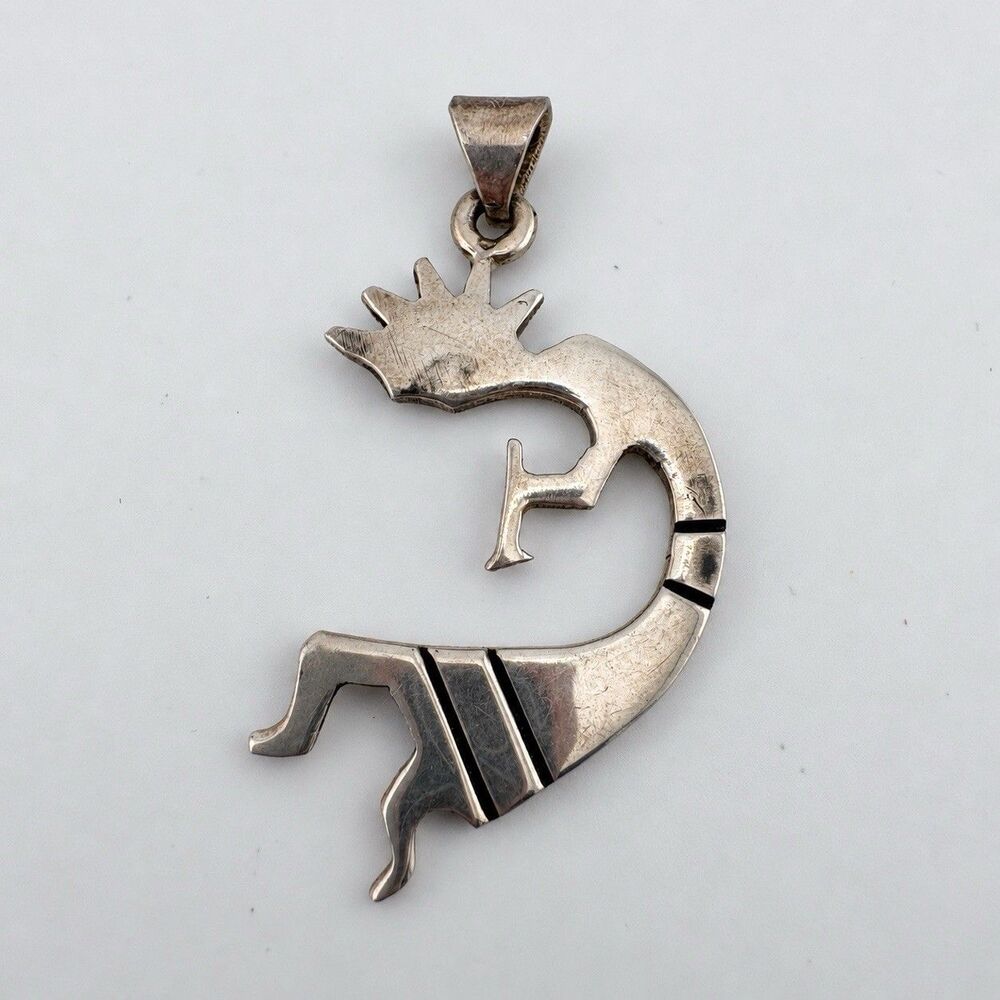 Kokopelli Pendant 925 Sterling Silver Curved Flute Player 1¾”